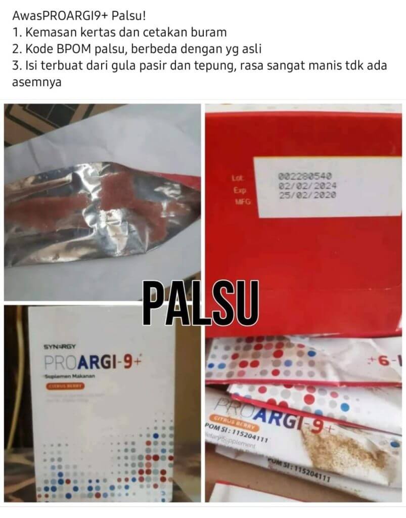 Produk palsu Proargi-9 Plus 1